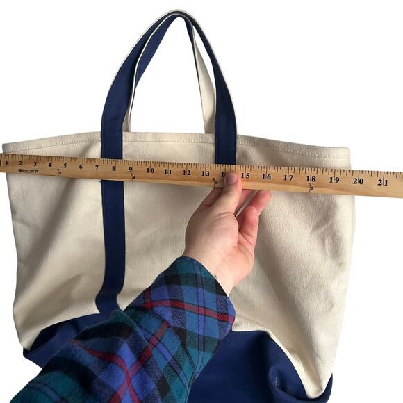 Canvas Tote Bag With Blue Handles No Brand Size 20x15 preowned - Picture 6 of 6